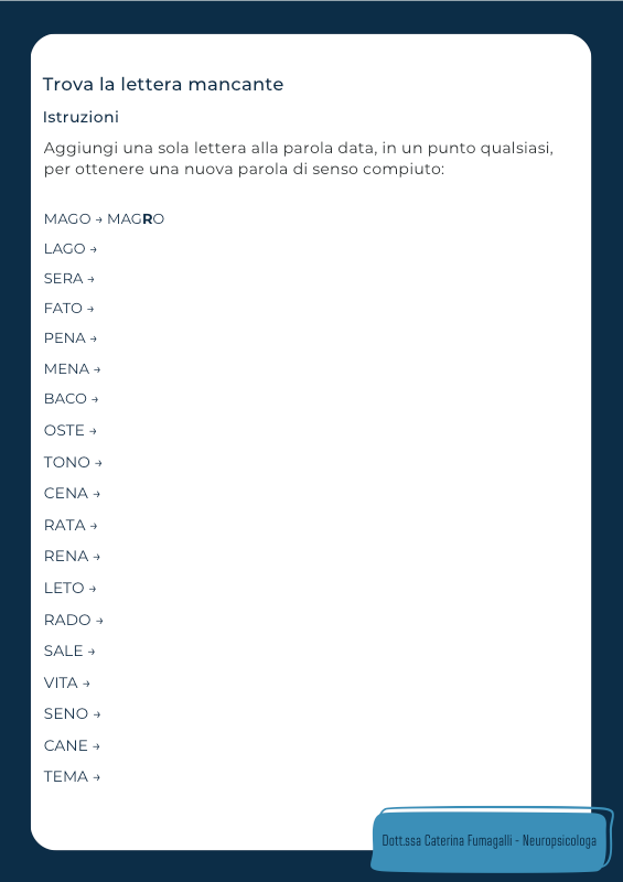 Trova la lettera mancante